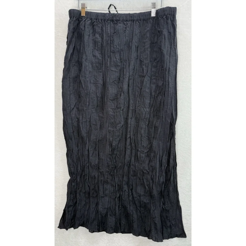 J Crew Women Midi Skirt Size XL Black Crinkled Drawstring Elastic Lined Vent NWT
